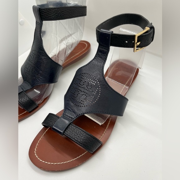 Tory Burch Perforated Logo Flat Sandal Black 7.5 - Picture 2 of 12